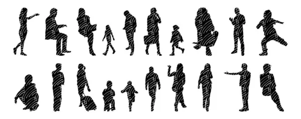 Vector Silhouettes Outline Silhouettes People Contour Drawing People Silhouette Icon — 스톡 벡터