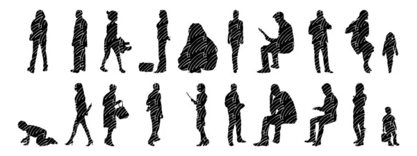 Silhouettes Vectorielles Silhouettes Esquissées Personnes Dessin Contour Silhouette Personnes Icône — Image vectorielle