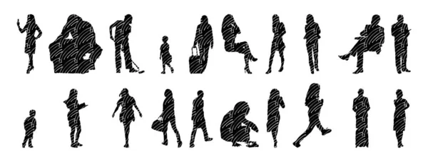 Silhouettes Vectorielles Silhouettes Esquissées Personnes Dessin Contour Silhouette Personnes Icône — Image vectorielle