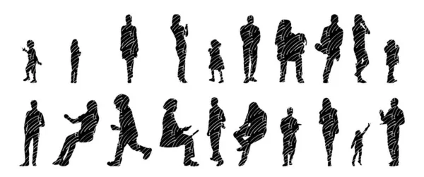 Silhouettes Vectorielles Silhouettes Esquissées Personnes Dessin Contour Silhouette Personnes Icône — Image vectorielle