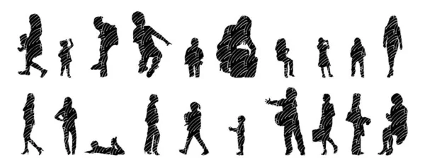 Vector Silhouettes Outline Silhouettes People Contour Drawing People Silhouette Icon — Stock Vector