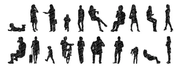 Vector Silhouettes Outline Silhouettes People Contour Drawing People Silhouette Icon — Stock Vector