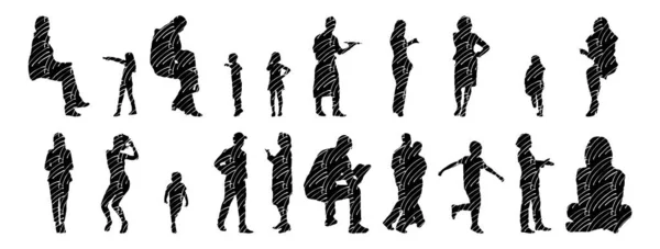 Vector Silhouettes Outline Silhouettes People Contour Drawing People Silhouette Icon — 스톡 벡터