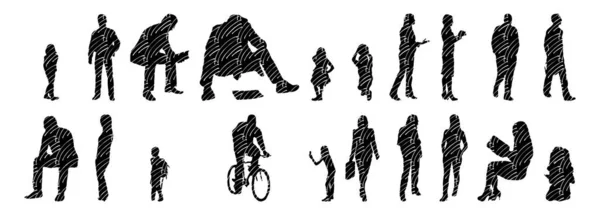 Silhouettes Vectorielles Silhouettes Esquissées Personnes Dessin Contour Silhouette Personnes Icône — Image vectorielle