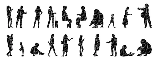 Vektor Silhouetten Umrisse Von Menschen Konturzeichnung Menschen Silhouette Icon Set — Stockvektor