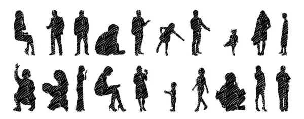 Silhouettes Vectorielles Silhouettes Esquissées Personnes Dessin Contour Silhouette Personnes Icône — Image vectorielle