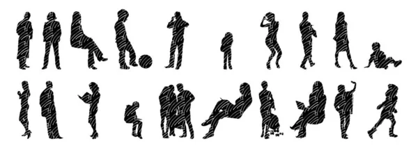 Silhouettes Vectorielles Silhouettes Esquissées Personnes Dessin Contour Silhouette Personnes Icône — Image vectorielle