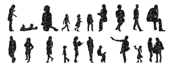 Silhouettes Vectorielles Silhouettes Esquissées Personnes Dessin Contour Silhouette Personnes Icône — Image vectorielle