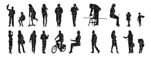 Silhouettes Vectorielles Silhouettes Esquissées Personnes Dessin Contour Silhouette Personnes Icône — Image vectorielle