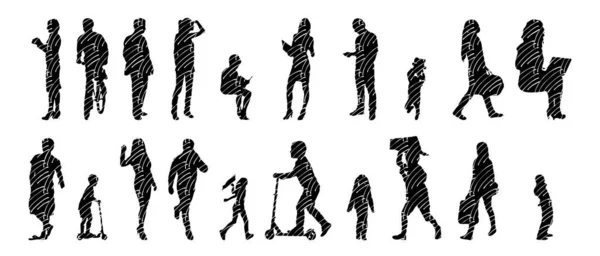 Vector Silhouettes Outline Silhouettes People Contour Drawing People Silhouette Icon — Stock Vector