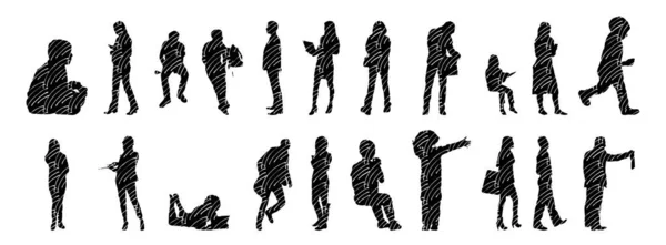 Silhouettes Vectorielles Silhouettes Esquissées Personnes Dessin Contour Silhouette Personnes Icône — Image vectorielle