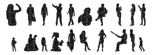 Vector Silhouetten Overzicht Silhouetten Van Mensen Contourtekening Personensilhouet Icoon Set — Stockvector