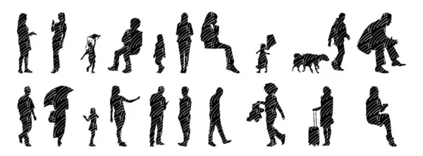 Silhouettes Vectorielles Silhouettes Esquissées Personnes Dessin Contour Silhouette Personnes Icône — Image vectorielle