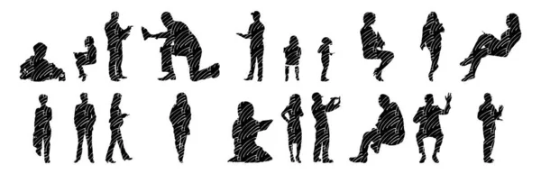 Silhouettes Vectorielles Silhouettes Esquissées Personnes Dessin Contour Silhouette Personnes Icône — Image vectorielle