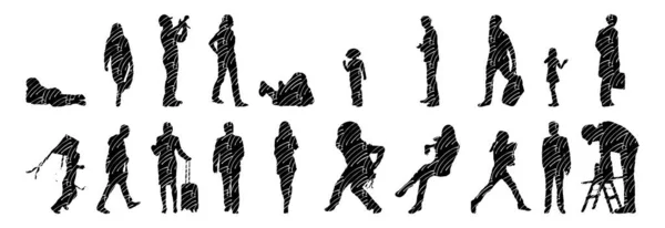 Silhouettes Vectorielles Silhouettes Esquissées Personnes Dessin Contour Silhouette Personnes Icône — Image vectorielle