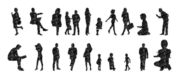 Vector Silhouettes Outline Silhouettes People Contour Drawing People Silhouette Icon — 스톡 벡터