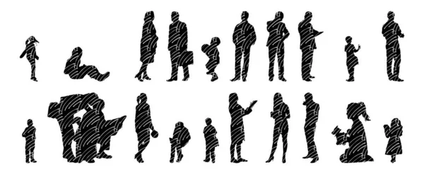 Vector Silhouettes Outline Silhouettes People Contour Drawing People Silhouette Icon — Stock Vector