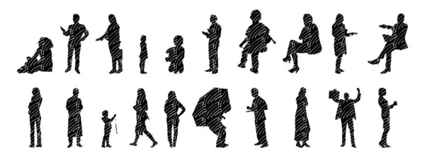 Vector Silhouettes Outline Silhouettes People Contour Drawing People Silhouette Icon — Stock Vector