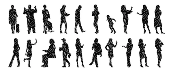 Vector Silhouettes Outline Silhouettes People Contour Drawing People Silhouette Icon — 스톡 벡터