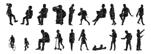 Silhouettes Vectorielles Silhouettes Esquissées Personnes Dessin Contour Silhouette Personnes Icône — Image vectorielle