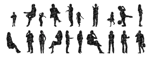 Vector Silhouettes Outline Silhouettes People Contour Drawing People Silhouette Icon — Stock Vector