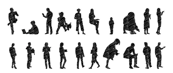 Silhouettes Vectorielles Silhouettes Esquissées Personnes Dessin Contour Silhouette Personnes Icône — Image vectorielle