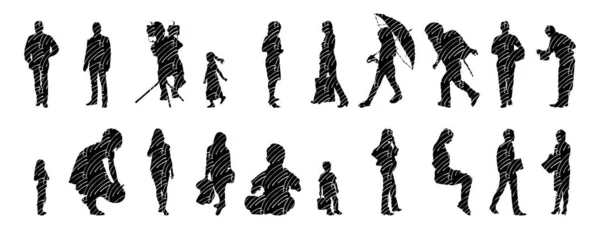 Vector Silhouettes Outline Silhouettes People Contour Drawing People Silhouette Icon — 스톡 벡터