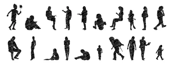 Silhouettes Vectorielles Silhouettes Esquissées Personnes Dessin Contour Silhouette Personnes Icône — Image vectorielle