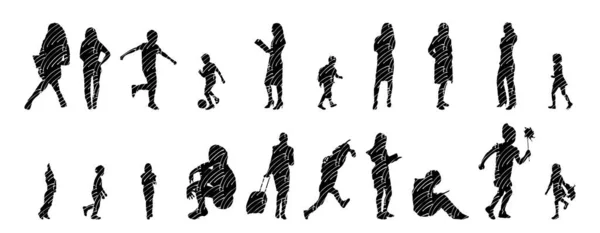 Silhouettes Vectorielles Silhouettes Esquissées Personnes Dessin Contour Silhouette Personnes Icône — Image vectorielle