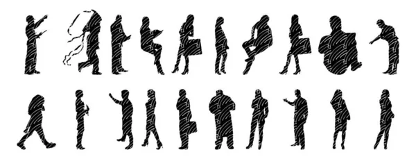 Vector Silhouettes Outline Silhouettes People Contour Drawing People Silhouette Icon — Stock Vector