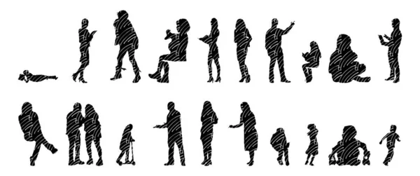 Silhouettes Vectorielles Silhouettes Esquissées Personnes Dessin Contour Silhouette Personnes Icône — Image vectorielle