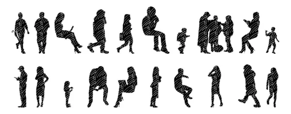 Silhouettes Vectorielles Silhouettes Esquissées Personnes Dessin Contour Silhouette Personnes Icône — Image vectorielle