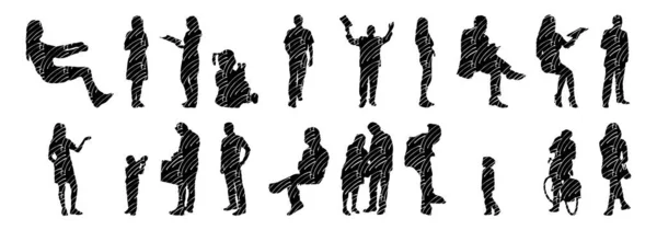 Vector Silhouettes Outline Silhouettes People Contour Drawing People Silhouette Icon — 스톡 벡터