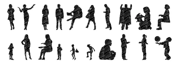 Silhouettes Vectorielles Silhouettes Esquissées Personnes Dessin Contour Silhouette Personnes Icône — Image vectorielle