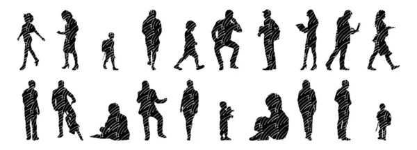 Vector Silhouettes Outline Silhouettes People Contour Drawing People Silhouette Icon — Stock Vector