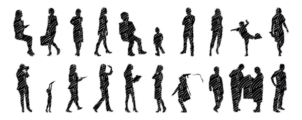 Vector Silhouettes Outline Silhouettes People Contour Drawing People Silhouette Icon — 스톡 벡터