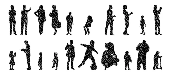 Vector Silhouettes Outline Silhouettes People Contour Drawing People Silhouette Icon — 스톡 벡터