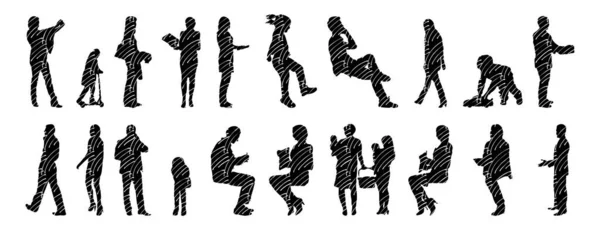 Silhouettes Vectorielles Silhouettes Esquissées Personnes Dessin Contour Silhouette Personnes Icône — Image vectorielle