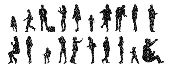 Vector Silhouettes Outline Silhouettes People Contour Drawing People Silhouette Icon — Stock Vector