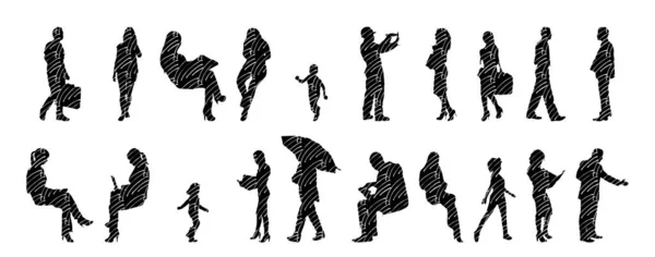 Silhouettes Vectorielles Silhouettes Esquissées Personnes Dessin Contour Silhouette Personnes Icône — Image vectorielle