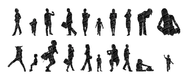 Vector Silhouettes Outline Silhouettes People Contour Drawing People Silhouette Icon — 스톡 벡터