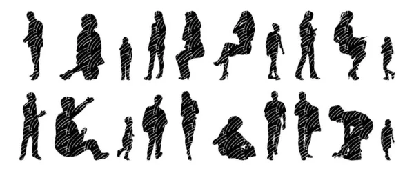 Silhouettes Vectorielles Silhouettes Esquissées Personnes Dessin Contour Silhouette Personnes Icône — Image vectorielle