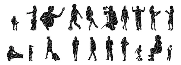 Silhouettes Vectorielles Silhouettes Esquissées Personnes Dessin Contour Silhouette Personnes Icône — Image vectorielle