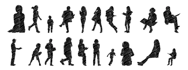 Silhouettes Vectorielles Silhouettes Esquissées Personnes Dessin Contour Silhouette Personnes Icône — Image vectorielle