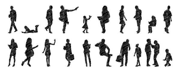 Vector Silhouettes Outline Silhouettes People Contour Drawing People Silhouette Icon — Stock Vector