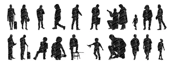 Vector Silhouettes Outline Silhouettes People Contour Drawing People Silhouette Icon — Stock Vector