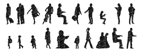 Vector Silhouettes Outline Silhouettes People Contour Drawing People Silhouette Icon — 스톡 벡터