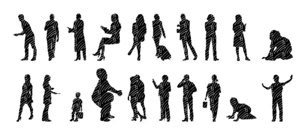 Silhouettes Vectorielles Silhouettes Esquissées Personnes Dessin Contour Silhouette Personnes Icône — Image vectorielle