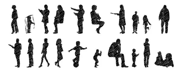 Silhouettes Vectorielles Silhouettes Esquissées Personnes Dessin Contour Silhouette Personnes Icône — Image vectorielle