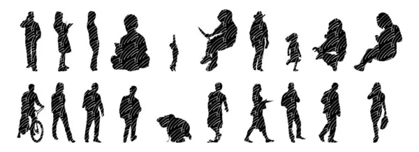 Silhouettes Vectorielles Silhouettes Esquissées Personnes Dessin Contour Silhouette Personnes Icône — Image vectorielle